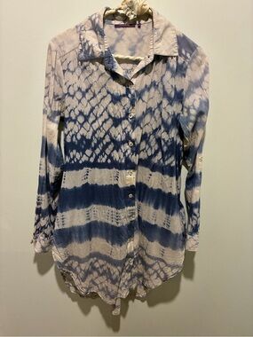 Amita Naithani Women’s Blue & White Tie-Dye Button Front Cotton Shirt Size XS